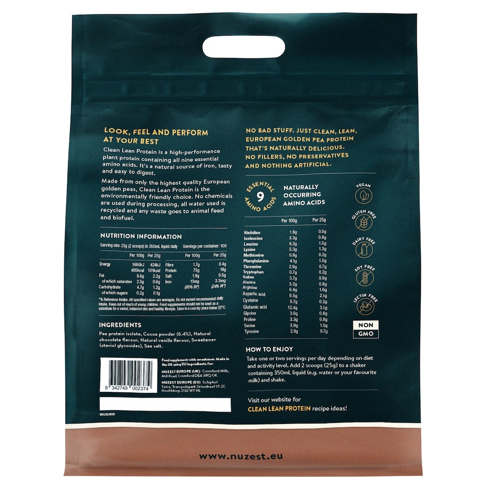 image 1 of Nuzest Clean Lean Protein Vegan Pea Protein Powder Rich Chocolate 2.5kg 100 Servings