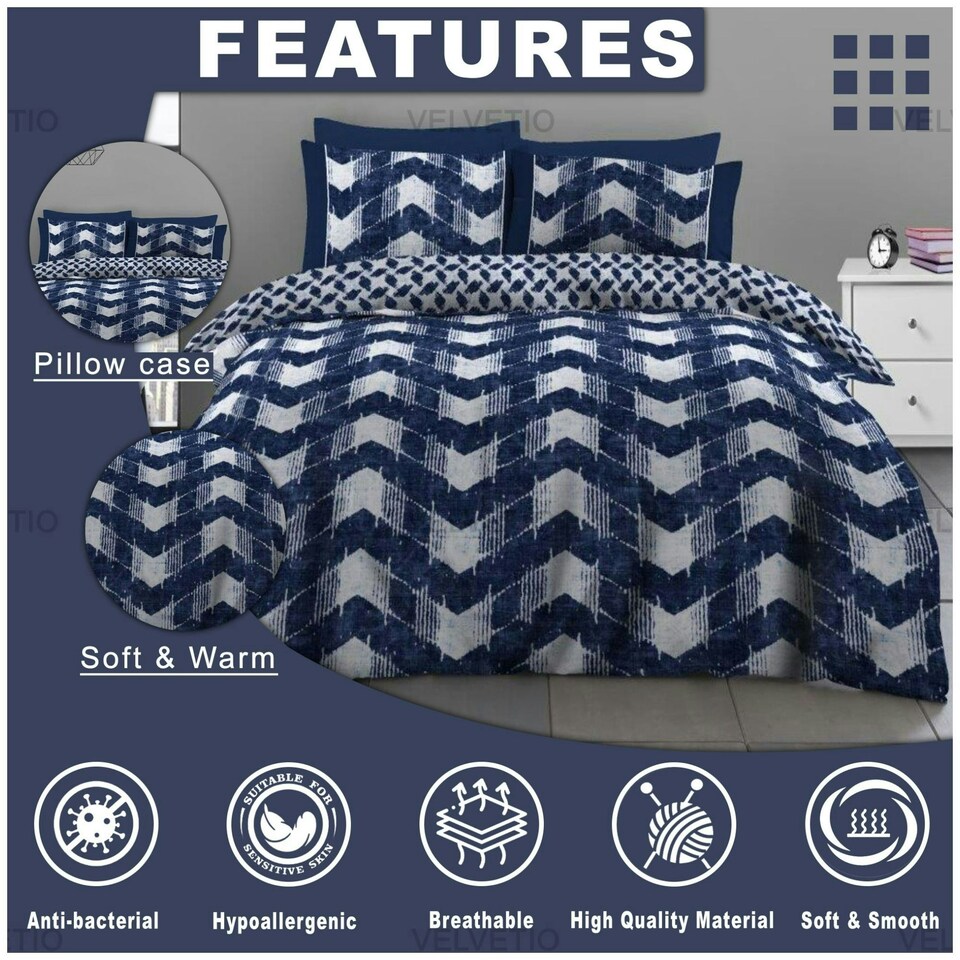 image 1 of VELVETIO Jovana Complete Duvet Cover Set with Fitted Sheet Printed Bedding Quilt Blue | Double