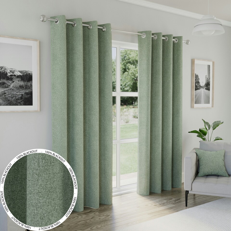 image 1 of Austin Green Blackout Curtains 66 x 90 inch (168 x 229 cm) 100% Blackout Eyelet Thermal Noise Reducing Curtains for Bedroom and Living Room