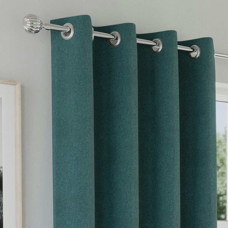 image 1 of Austin Teal Blackout Curtains 66 x 54 inch (168 x 137 cm) 100% Blackout Eyelet Thermal Noise Reducing Curtains for Bedroom and Living Room