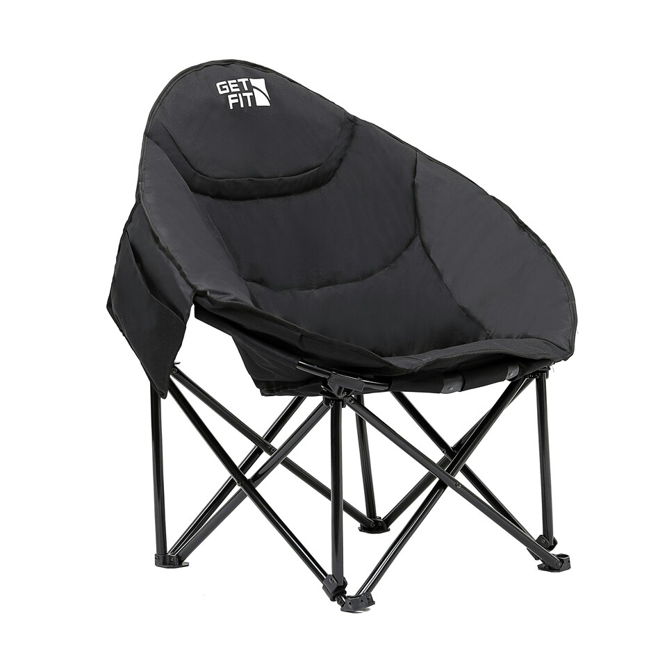image 1 of Get Fit Moon Camping Chair - Portable Outdoor Premium Folding Chair With Magazine Pocket, Cup Holder & Carry Bag - Capacity 130Kg - Single | Black | 1