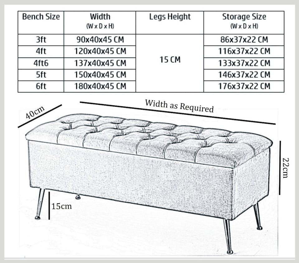 image 1 of 180cm Amara Chesterfield Ottoman Storage Bench - Plush Velvet Shoes Bench - Duck Egg Upholstery Footstool Storage with Legs