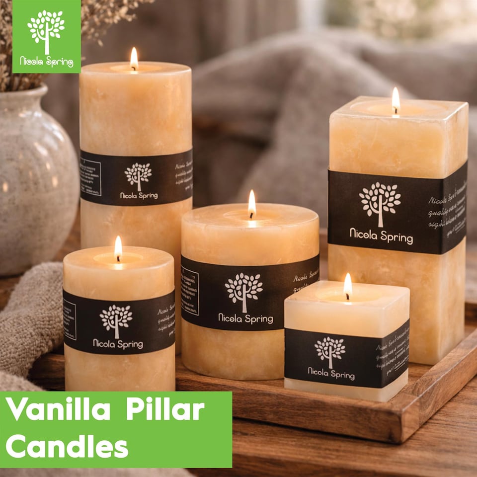 image 1 of Nicola Spring Round Vanilla Pillar Candle - 110 Hours - Cream - Long-Lasting  Vanilla Candle Home Fragrance Aromatherapy