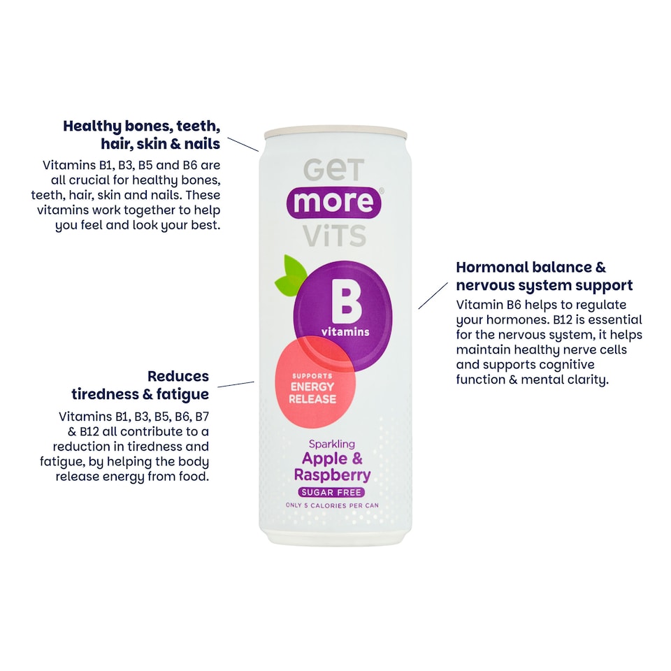 image 1 of Get More B Vitamins Still Apple & Raspberry 12x500ml