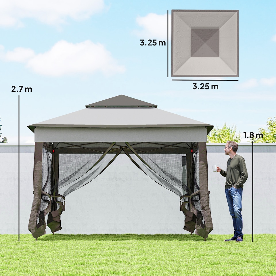 image 1 of Outsunny 3 x 3m Pop Up Gazebo, Marquee Party Tent with Double Tier Roof, Netting and Carry Bag, Event Shelter for Outdoor Patio, Light Grey