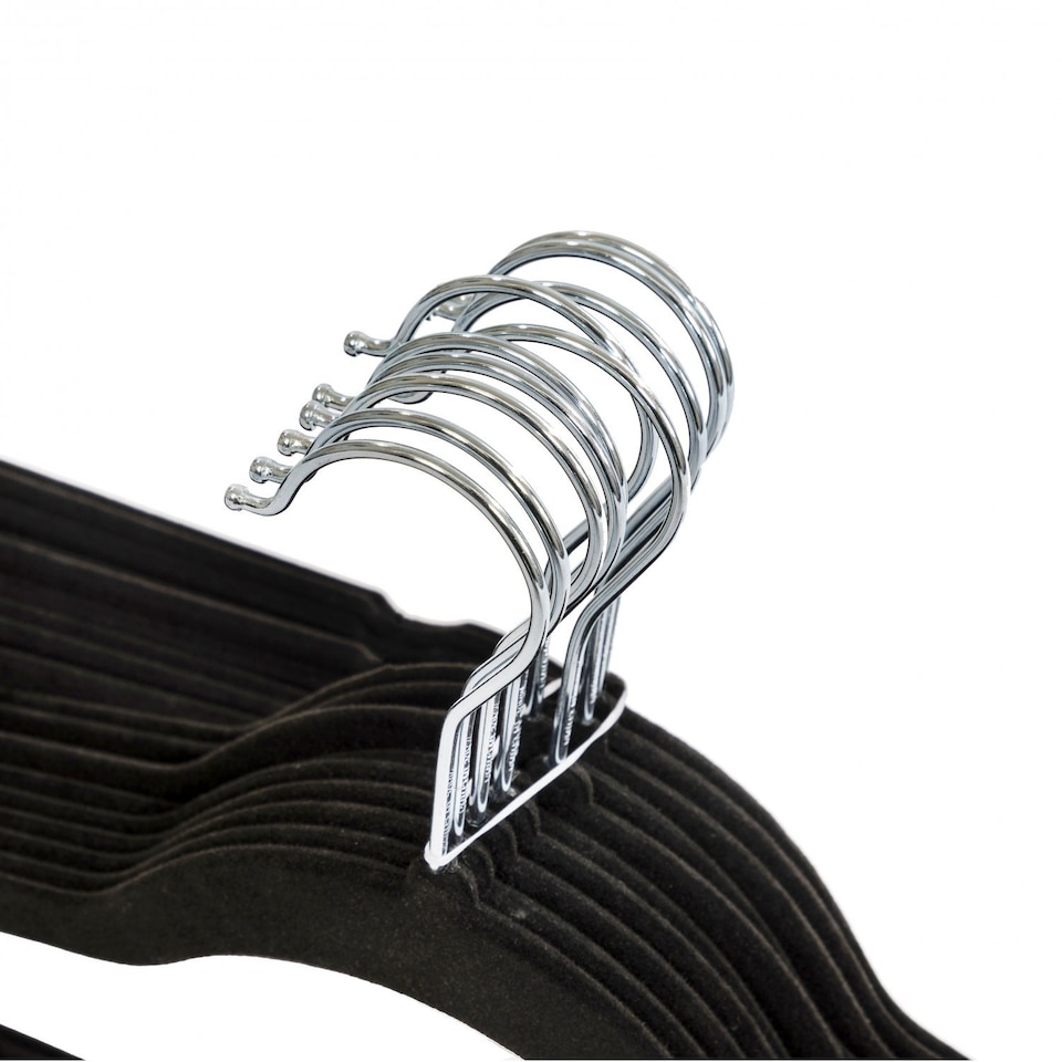 image 1 of Pack of 20 Black Non-Slip Space Saving Velvet Clothes Garment Coat Suit Hangers