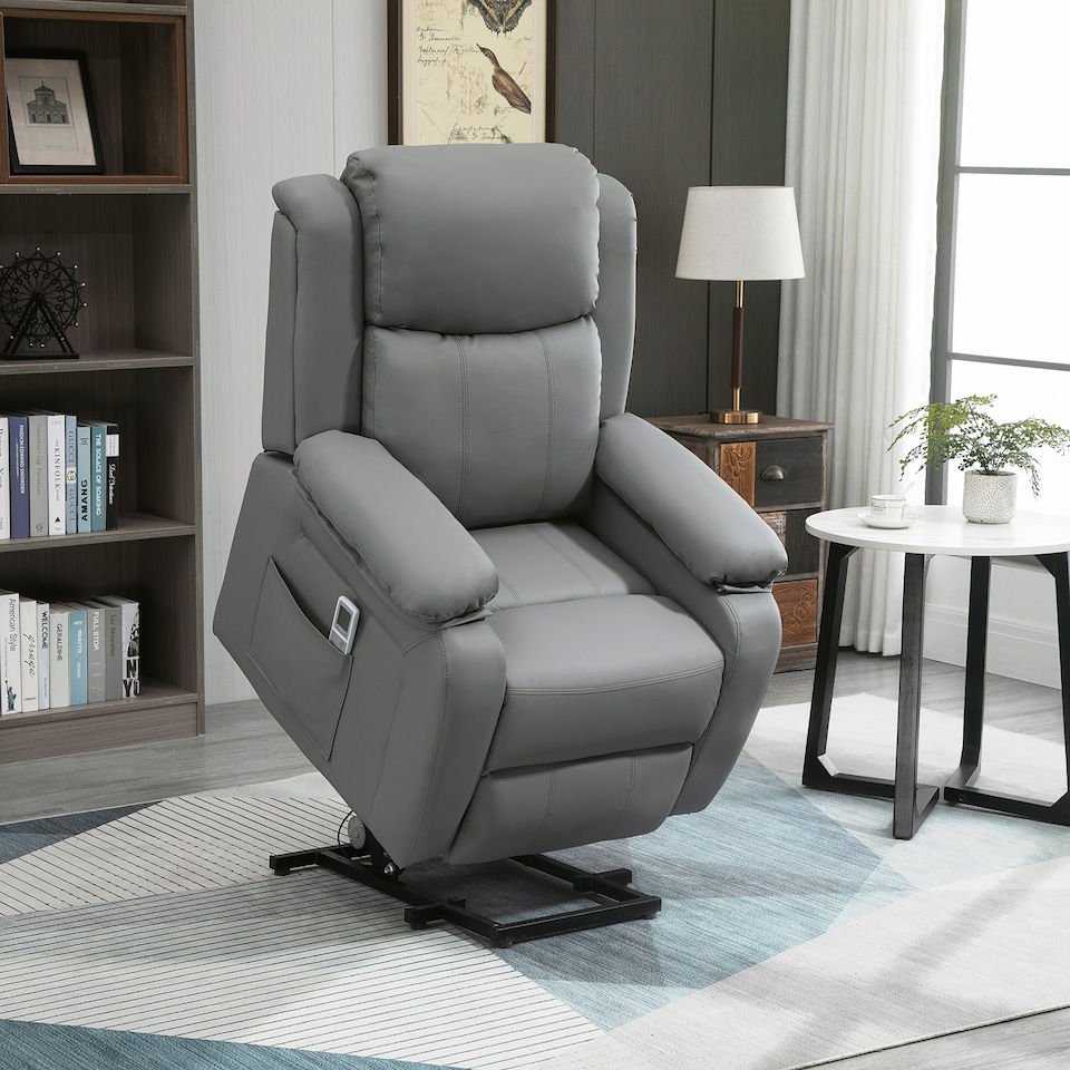 image 1 of HOMCOM Riser and Recliner Chair with Massage, Heat, Power Lift Recliner Chair for Elderly with Remote Control, Extended Footrest, Dual Side Pockets, Overstuffed Electric Reclining Armchair, Grey | Grey