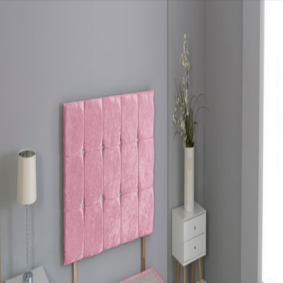 Crushed Velvet Pink Cube Headboard | Pink | 2FT6 Small Single 26"inch Headboard