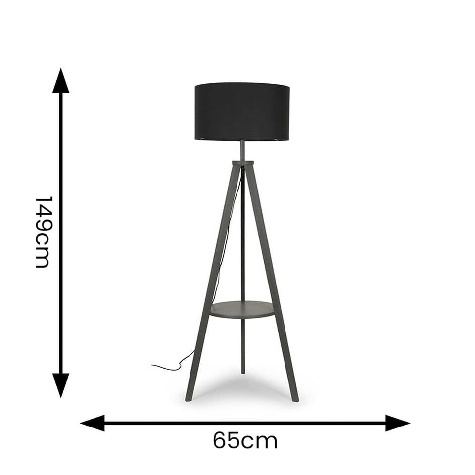 image 1 of ValueLights Morrigan Charcoal Shade Grey Wood Tripod Floor Lamp | Grey