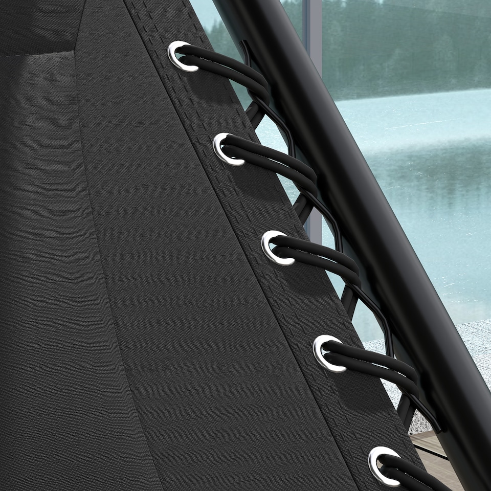 image 1 of Outsunny Zero Gravity Lounger Chair, Folding Reclining Patio Chair with Shade Cover, Padded Seat, Cup Holder, Soft Cushion and Headrest for Poolside, Camping, Black | Black | Black