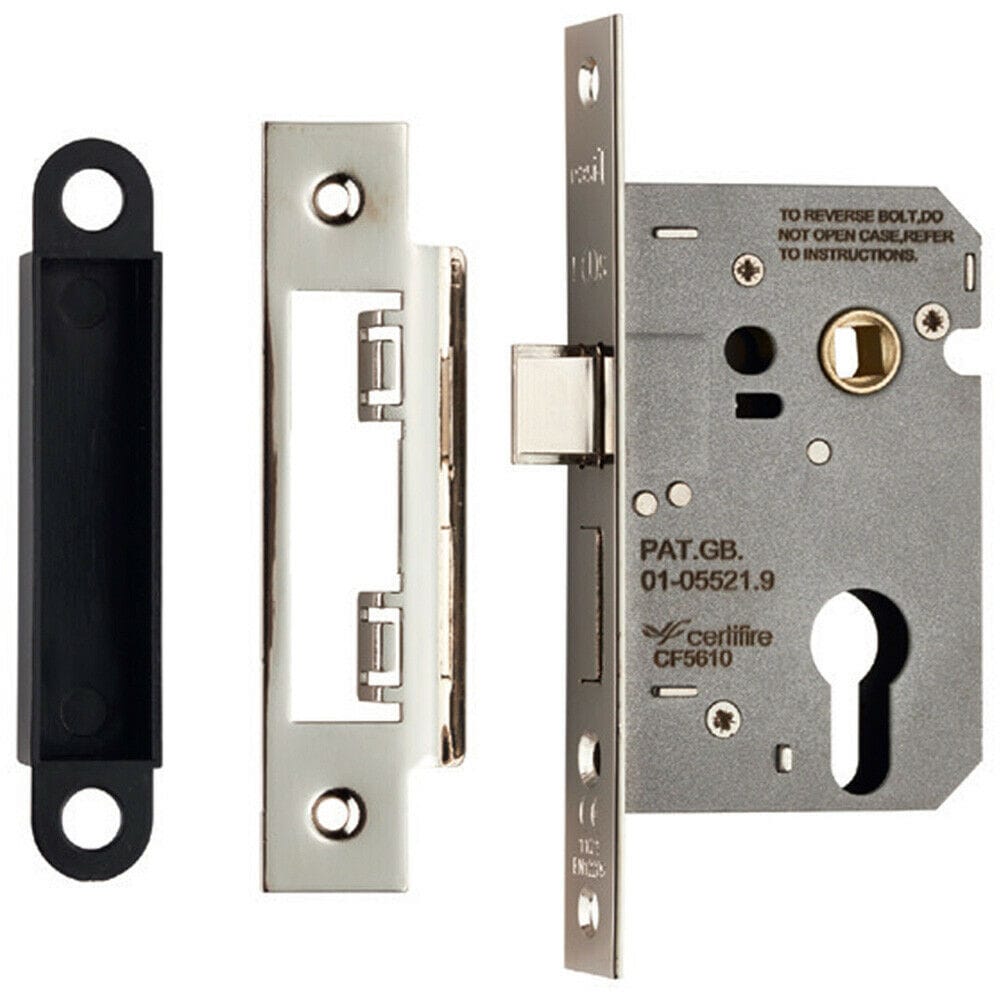 Loops 64mm Contract Euro Profile Sashlock Square Forend Nickel Plated Door Latch in Metallics