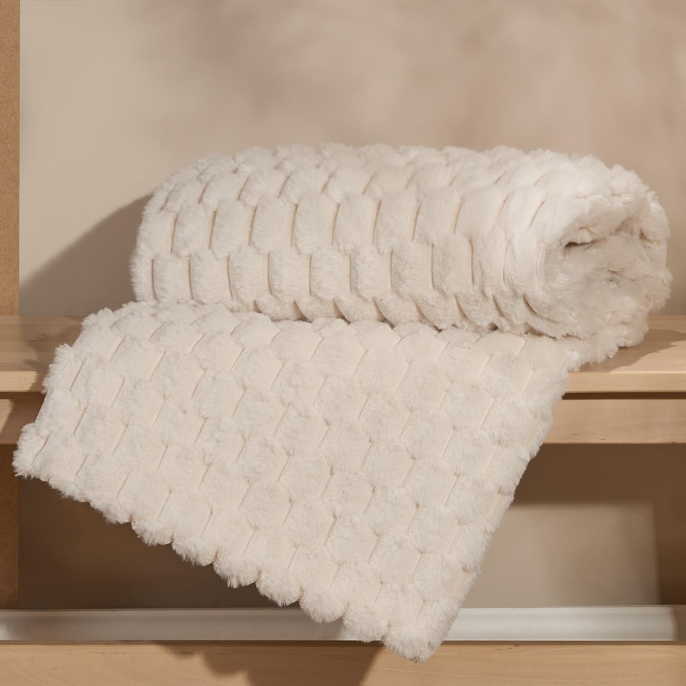 image 1 of OHS Soft Waffle Fleece Faux Fur Thick Blanket Throw