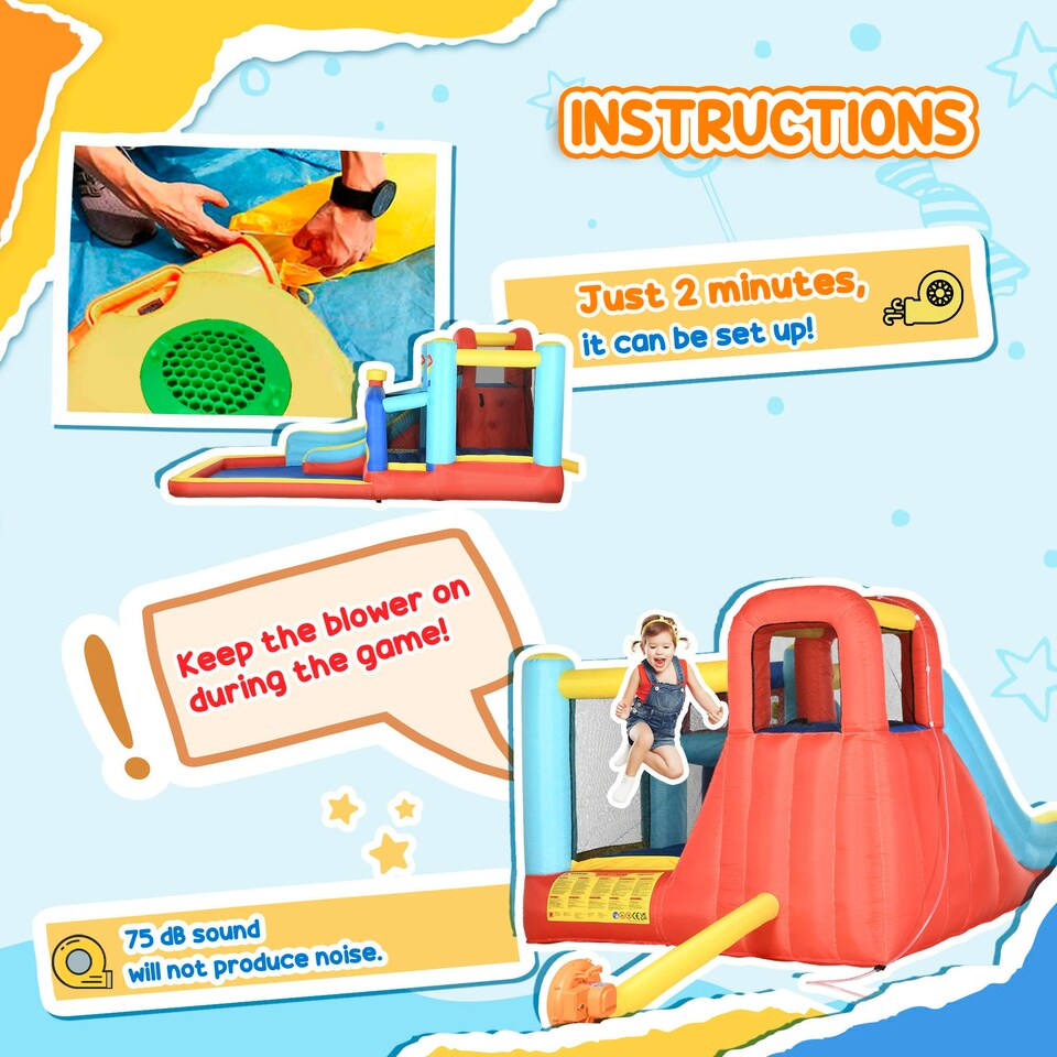 image 1 of Outsunny 4-in-1 Kids Bouncy Castle w/ Slide, Trampoline, Climbing Wall
