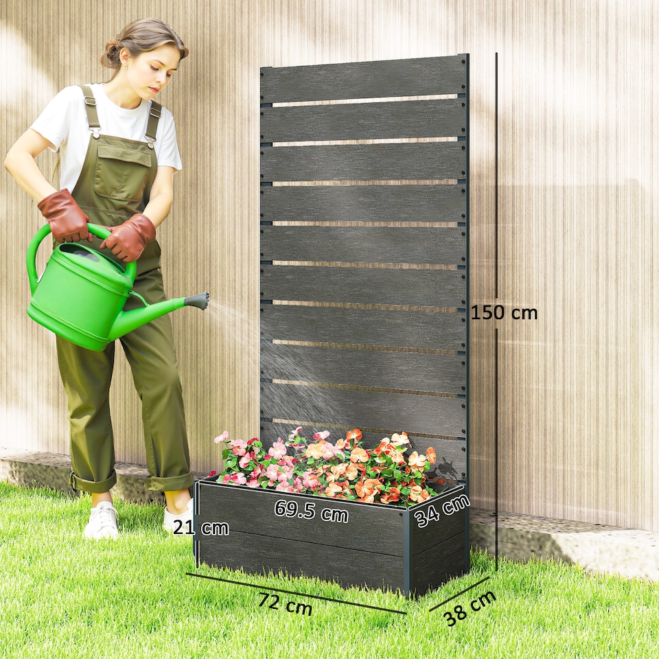 image 1 of Outsunny Raised Garden Bed with Trellis and Drainage Hole, Planter Box Grey