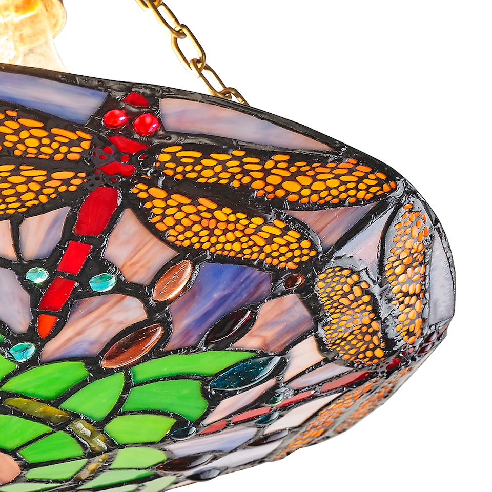 image 1 of Traditional Multi-Coloured Dragonfly Tiffany Glass Pendant Shade | Multi