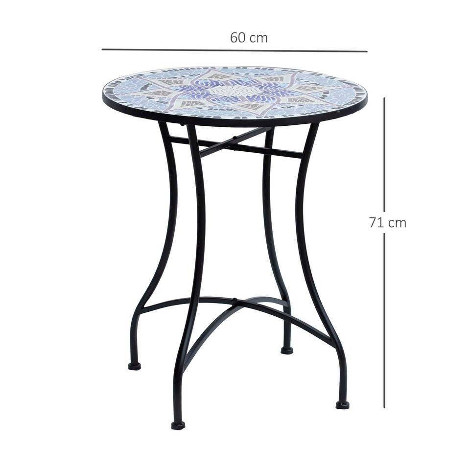 image 1 of Outsunny Garden Table, Mosaic Round Patio Side Table with 60cm Ceramic Top