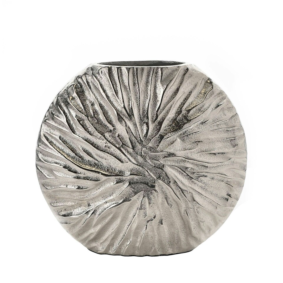 image 1 of Hestia Silver Metal Textured Round Vase