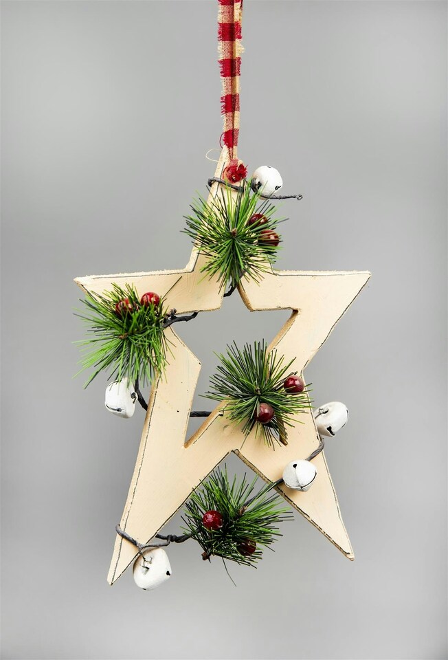 image 1 of Wooden Hanging Decoration Star Shape Cream 25X1.2X36 CM