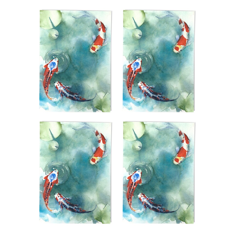 image 1 of Japanese Koi Fish Art Cards Water Lily Any Occasion Pack of 4 A6