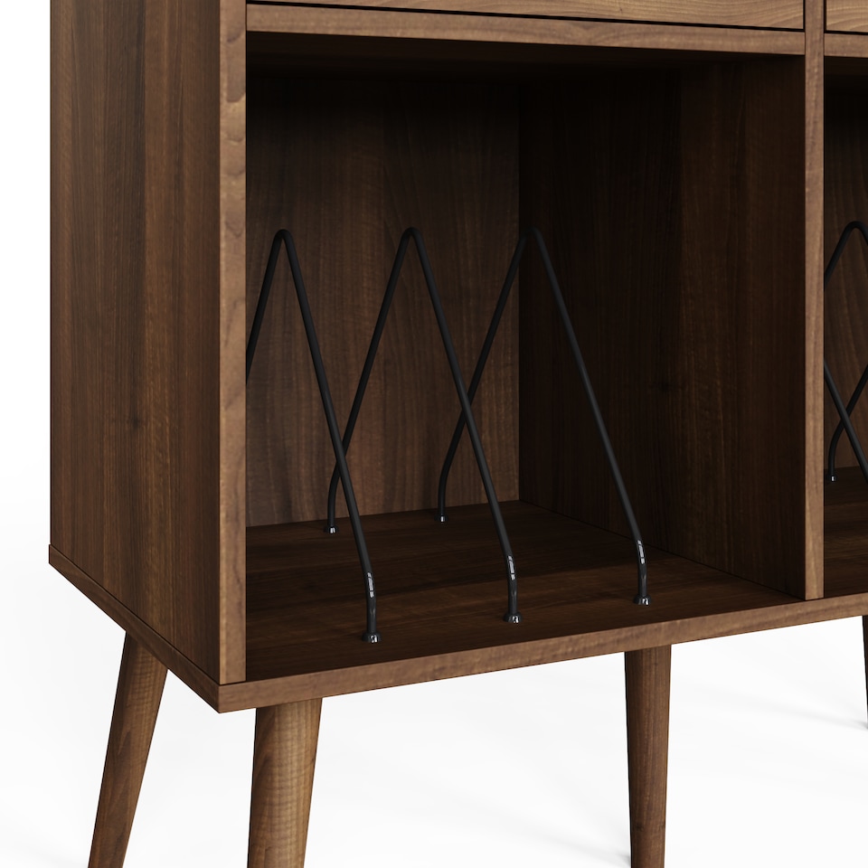 image 1 of Jaxon 2 Drawer Vinyl Turntable Stand | Brown | Walnut
