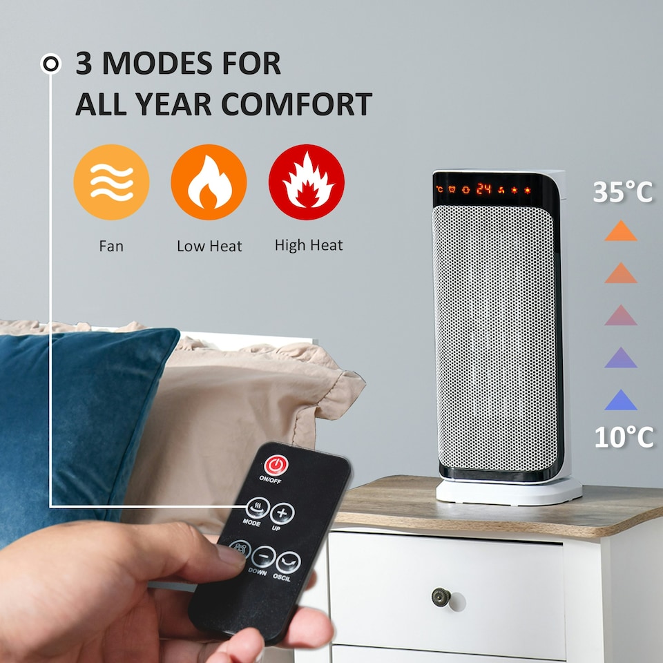 image 1 of HOMCOM Oscillating Ceramic Space Heater w/ Remote Control, Timer & Safety System