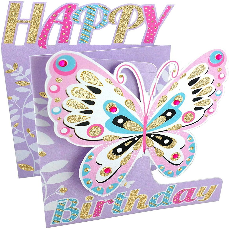 image 1 of Cutting Edge Butterfly Happy Birthday 3D Cutting Edge Birthday Card Glittered Greeting Cards