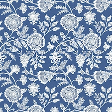 Country Floral Wallpaper in Blue Blue
