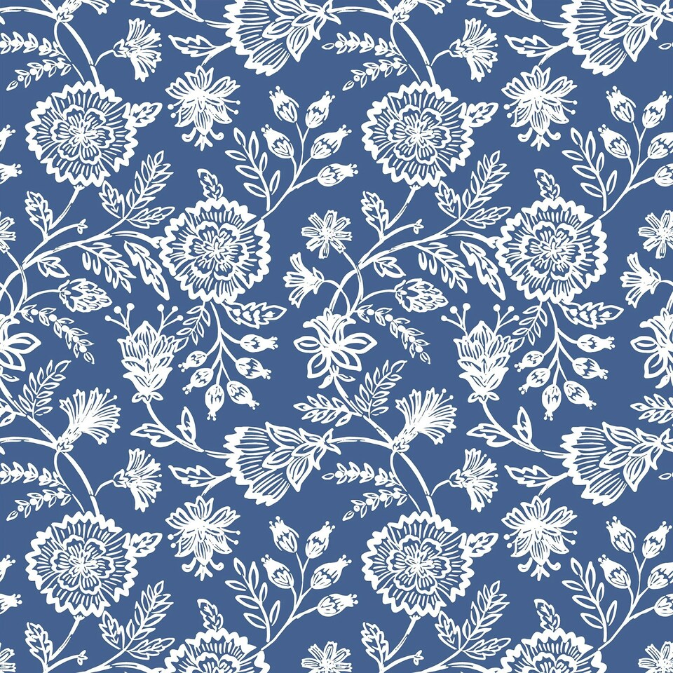 image 1 of Country Floral Wallpaper in Blue Blue