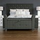 image 4 of Vida Designs Seville Storage Ottoman Bedroom Hallway Chest Bench, Dark Grey Linen Grey | Dark Grey Linen