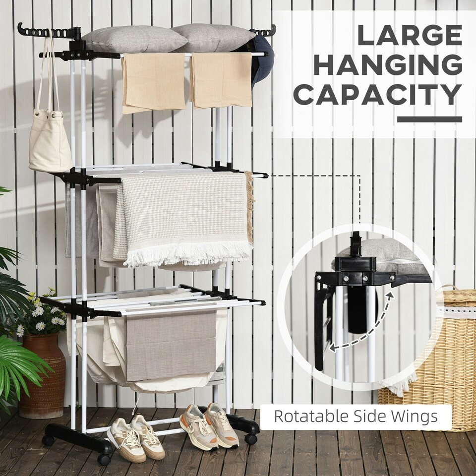 image 1 of HOMCOM Foldable Clothes Drying Rack Steel Garment Dryer with Casters Black