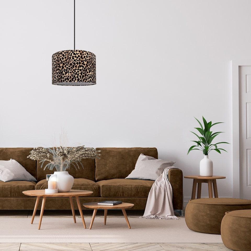 image 1 of Modern and Distinctive Leopard Print Table-Pendant Lamp Shade in Soft Velvet | Black