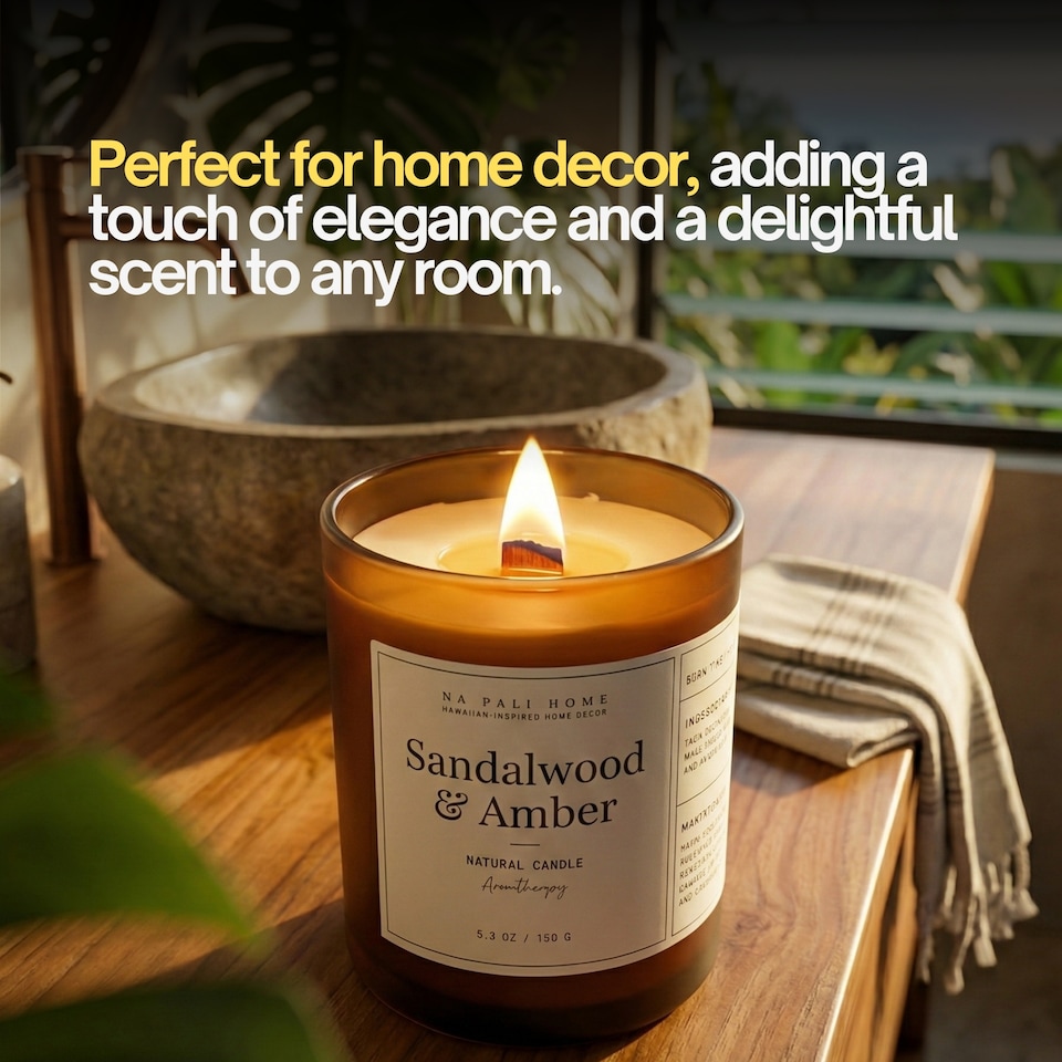 image 1 of Na Pali Handcrafted Candle | Aromatherapy | SANDALWOOD & AMBER