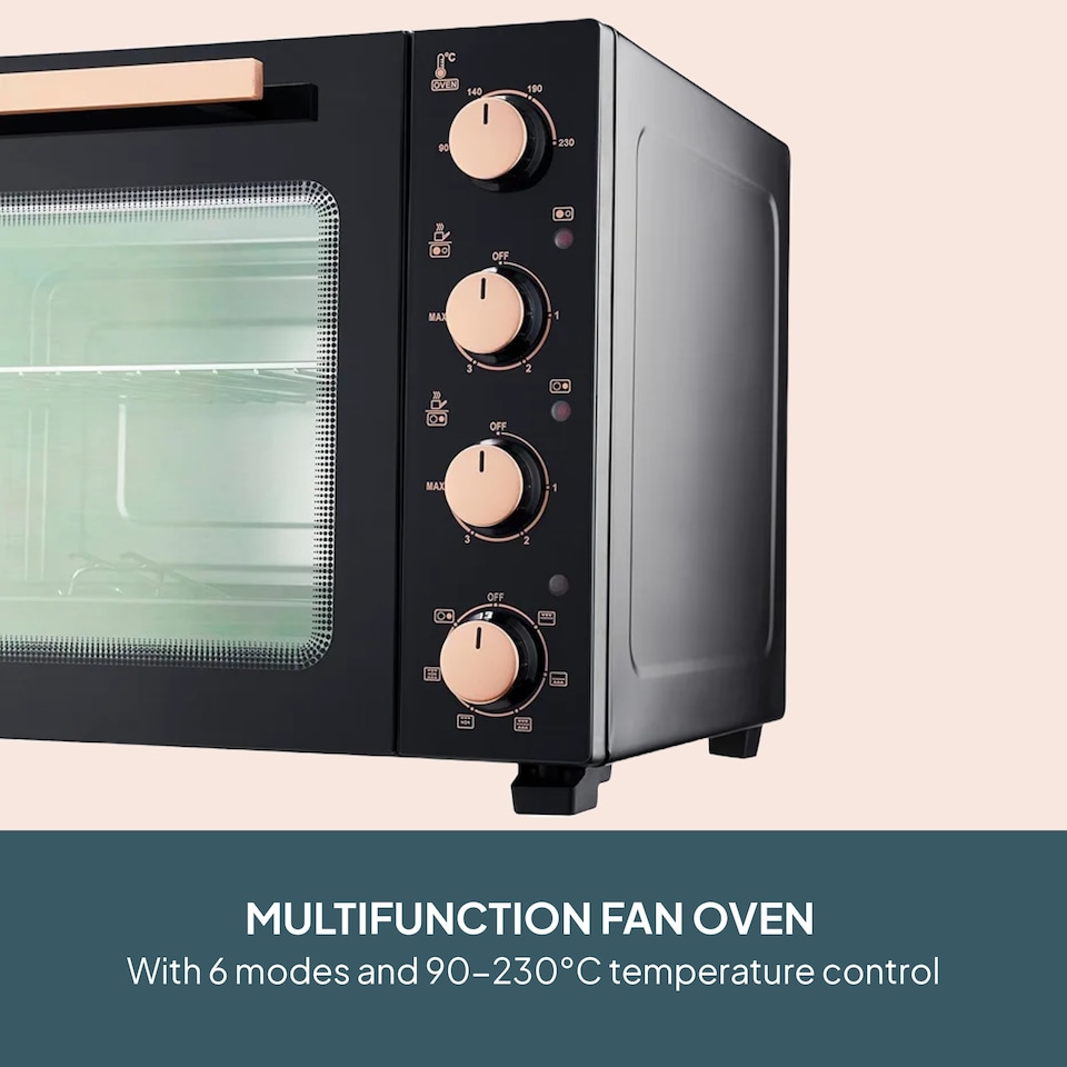 image 1 of Cooks Professional 48L Mini Portable Oven with 2 Ceramic Hobs - Electric Portable Countertop Cooker | Black | Black & Copper