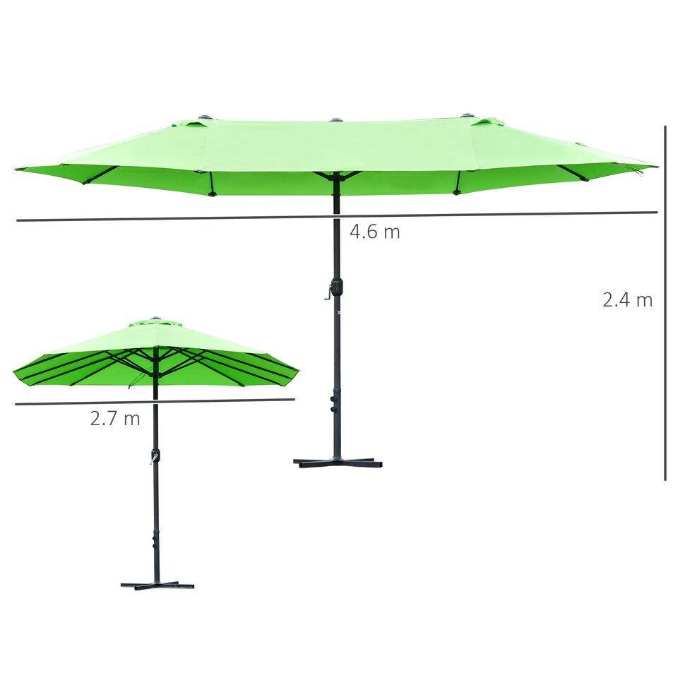 image 1 of Outsunny 4.6m Garden Parasol Double-Sided Sun Umbrella Patio Market Shelter Canopy Shade Outdoor with Cross Base – Green