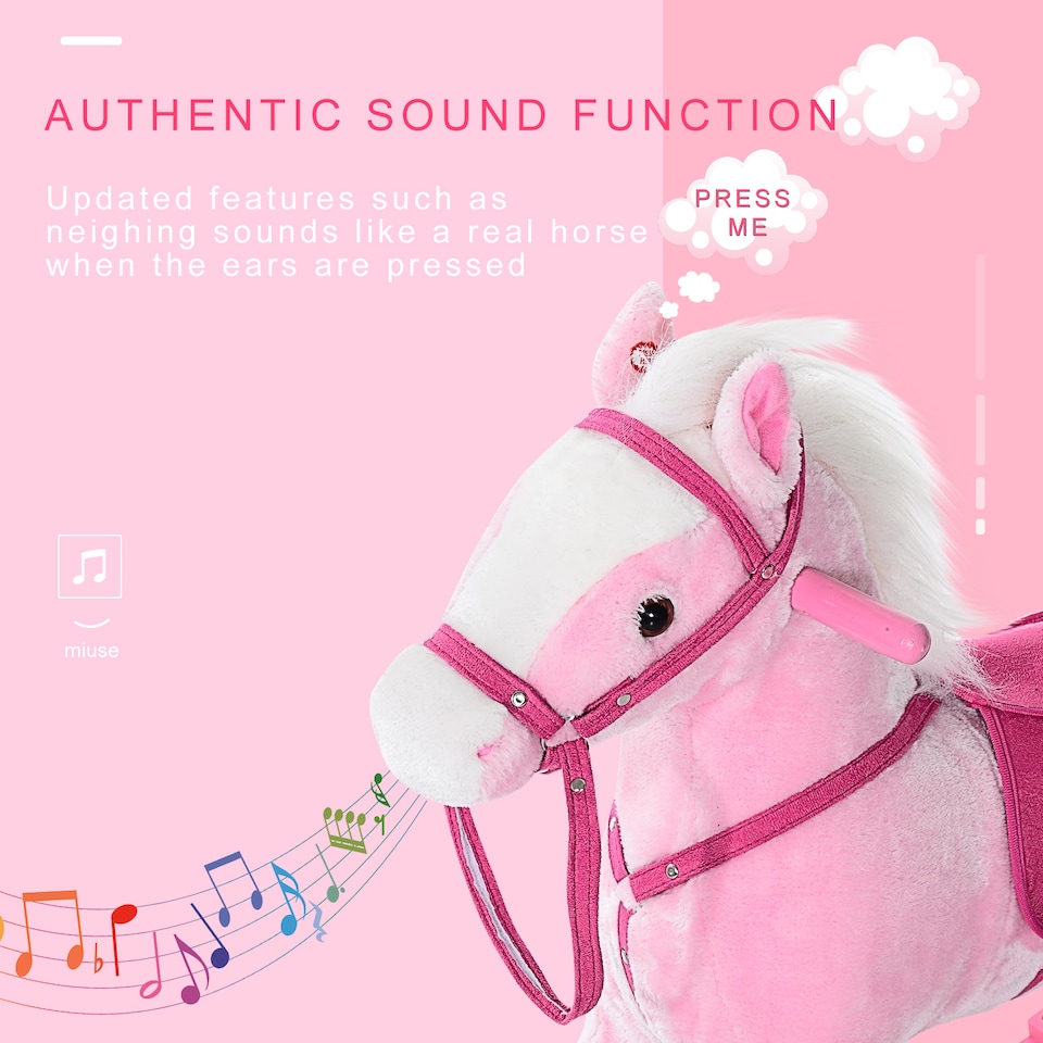 image 1 of HOMCOM Rocking Horse Toy Plush Wood Pony Riding Rocker Neigh Sound Pink