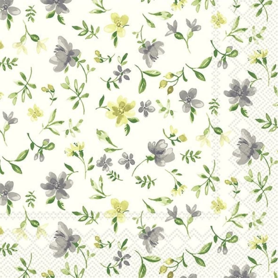 IHR  Fleurs Grey Yellow Cocktail Napkin 25cm 3ply 20 Pack