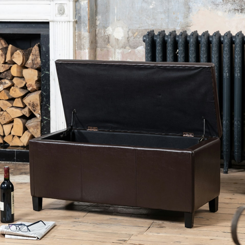 image 1 of Davenport Bonded Leather Storage Ottoman - Brown