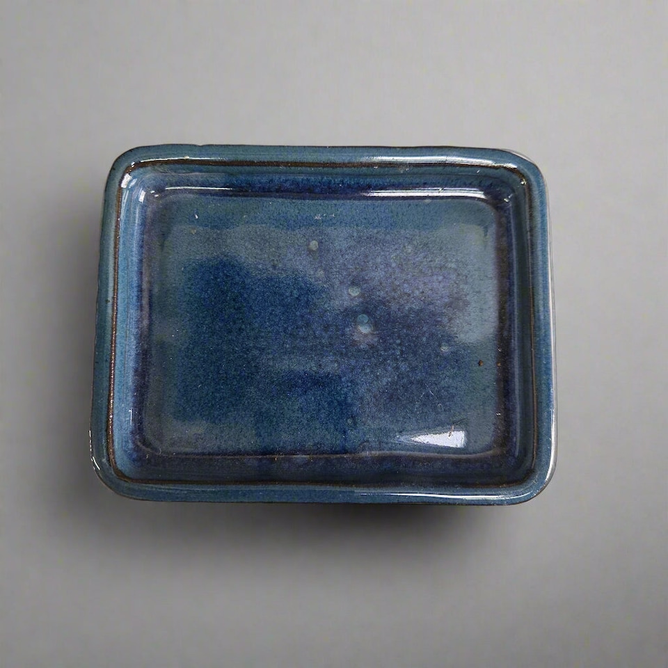 Yorkshire Bonsai 12cm Glazed Drip Tray Rectangle Blue