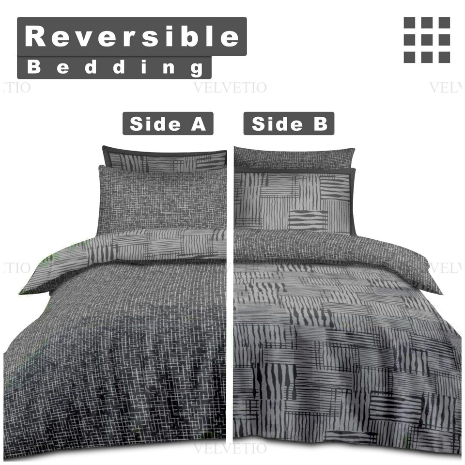 image 1 of Ryder Printed Duvet Cover Set Reversible Polycotton Beddings Grey | King