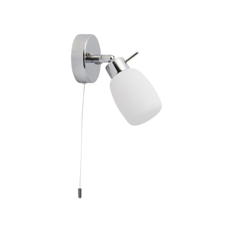 image 1 of Brom - Chrome Opal Glass IP44 Pull Cord Bathroom Wall Spotlight | Chrome | 1