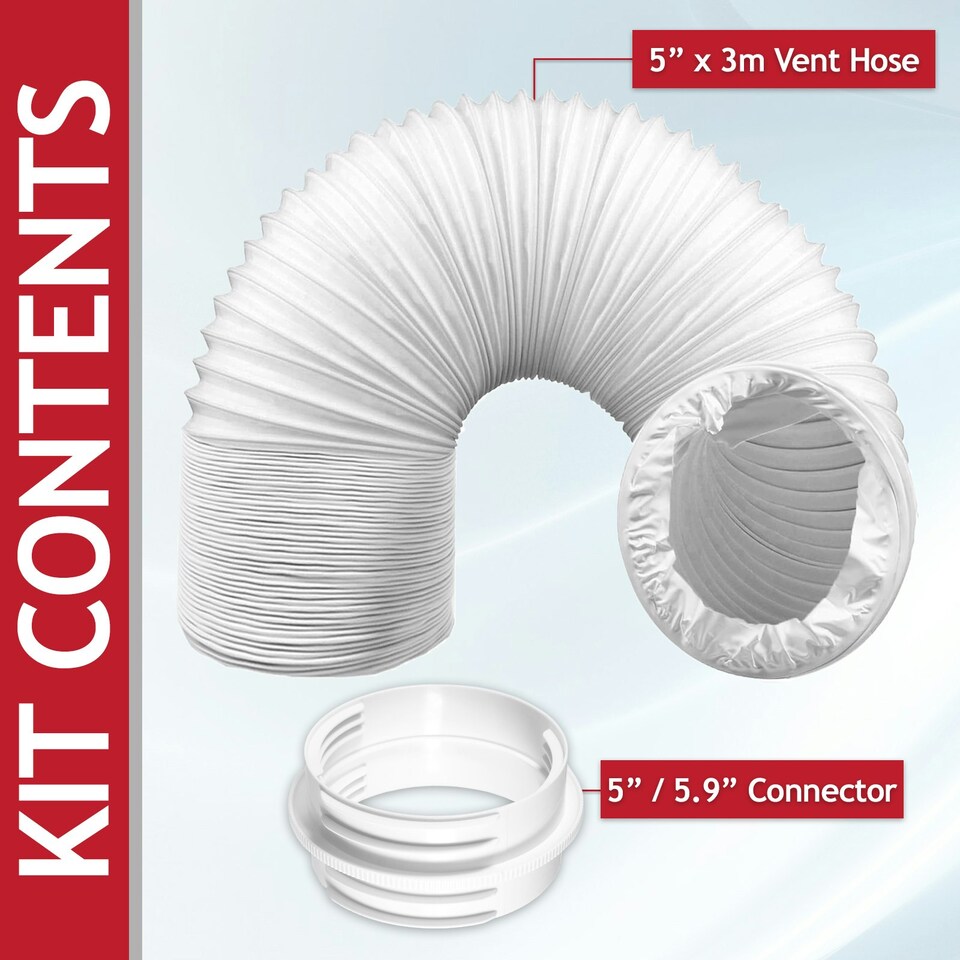 image 1 of SPARES2GO Cooker Hood Vent Hose 3 Metre 5" 5.9" Duct Pipe Extension Threaded Coupler Connector Ring Kit White