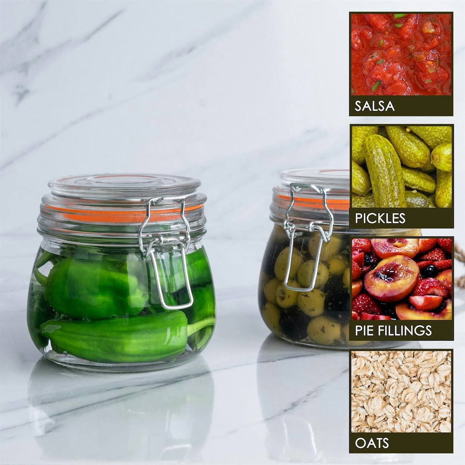 image 1 of Argon Tableware Glass Storage Jars with Labels - 500ml - Orange Seal - Pack of 6