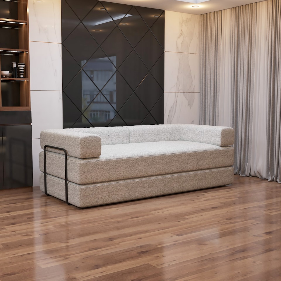 image 1 of Modern 3 Seater Sofa Bed Convertible Sofa to Bed Sherpa Fabric No Assembly Modern Living Room Furniture