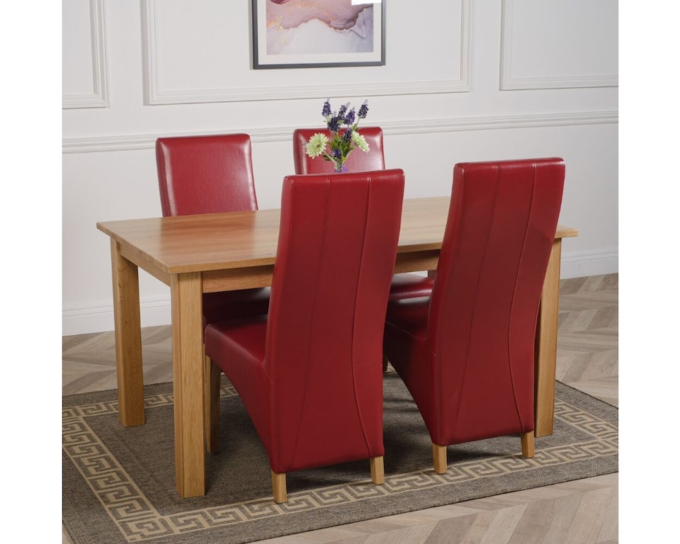 image 1 of Oslo 150 x 90 cm Medium Oak Dining Table and 4 Lola Leather Chairs | Red | Red