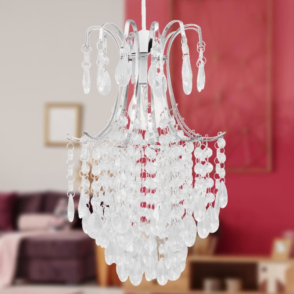 image 1 of Set of 2 Chandelier Style Easy Fit Ceiling Light Shades | Clear | Chrome | Medium | 2