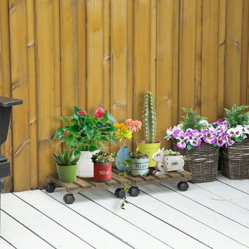 image 1 of Outsunny 2 Pack Plant Stand with Wheels Flowerpot Holder Indoor & Outdoor Use