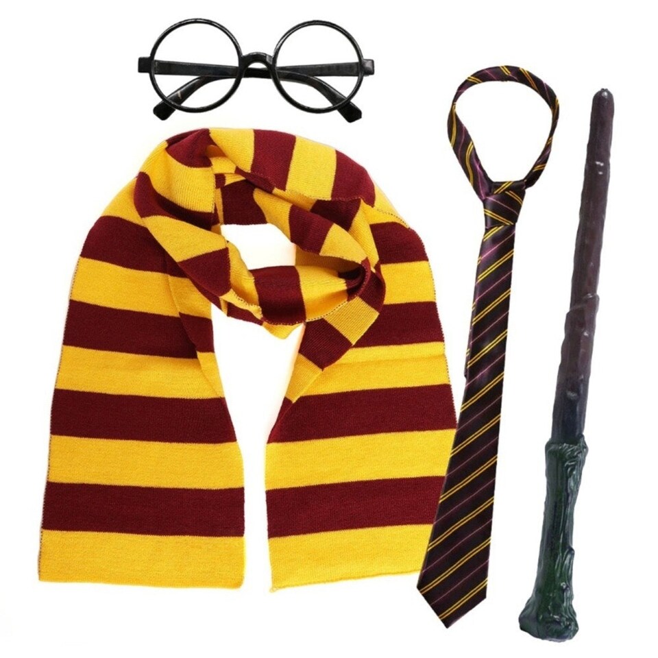 image 1 of Maroon & Gold Wizard Set - Scarf, Tie, Wand & Glasses Gold | One Size