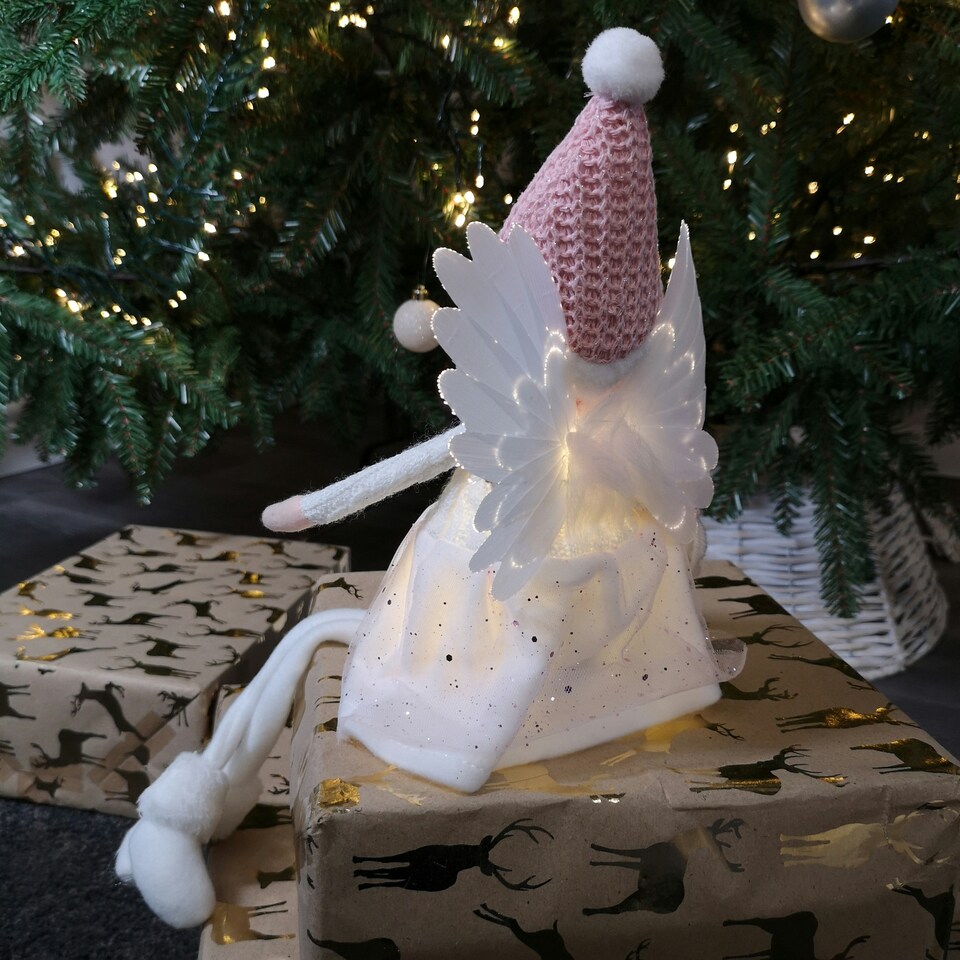 image 1 of 50cm Premier Christmas Lit Sitting Angel Decoration with Dangly Legs in Pink