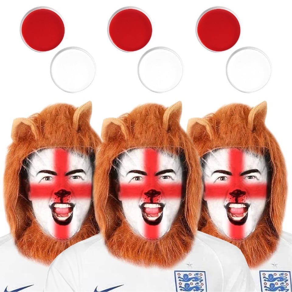 image 1 of Pack of 1 Three Lions England Set - Lion Manes & Face Paint Red | One Size