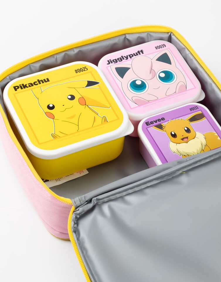 image 1 of Pokemon Girls Lunch Bag Set | Kids 5 Piece Zip Dinner Bag, Water Bottle and Snack Pot Bundle in Pink and Yellow | Pikachu, Jiggly Puff, Eevee, Togepi Besties Characters | Game TV Series Merchandise Gift
